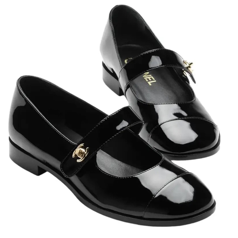 Chanel REV Black Patent Turnlock CC Mary Jane Moccasin Ballet Loafer Flat 36 - Picture 3 of 16